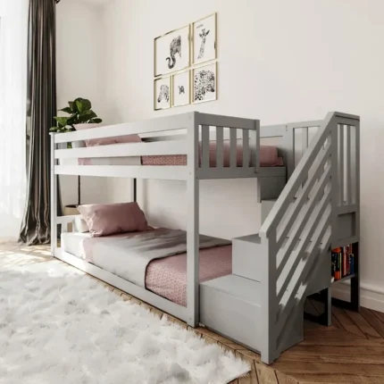 TWEEK – Twin Over Twin Bunk Bed with Staircase and Handrails